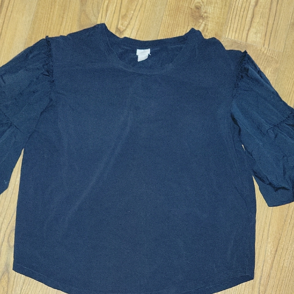 Chico's Blue Boxy Blouse with Ruffled Bell Sleeves - Picture 4 of 6